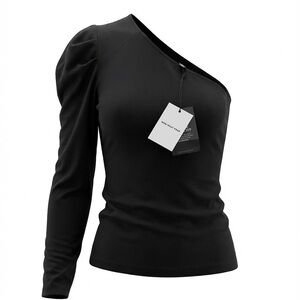 Who What Wear Black Asymmetrical Long Sleeve Top